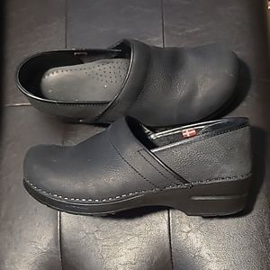 Sanita Black Leather Clogs